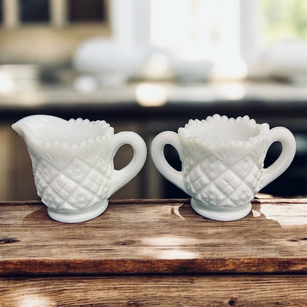Vintage Westmoreland Thumbelina Milk Glass Miniature Childs Creamer And Sugar